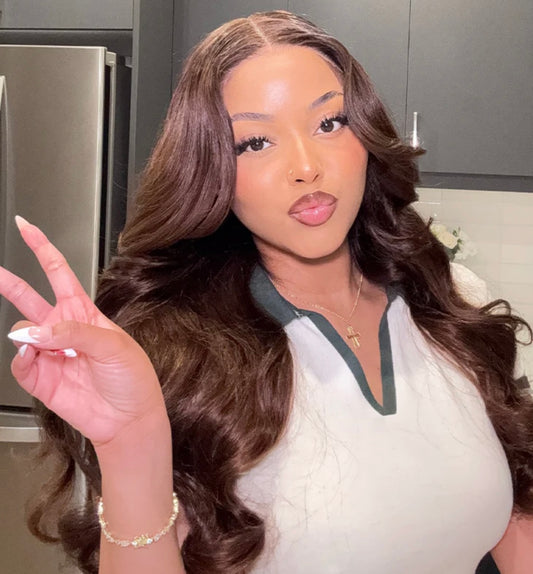 6 x 6 Chocolate Brown Color Face-Framing Layered Cut Body Wave HD Virgin Wig | 200 % Density