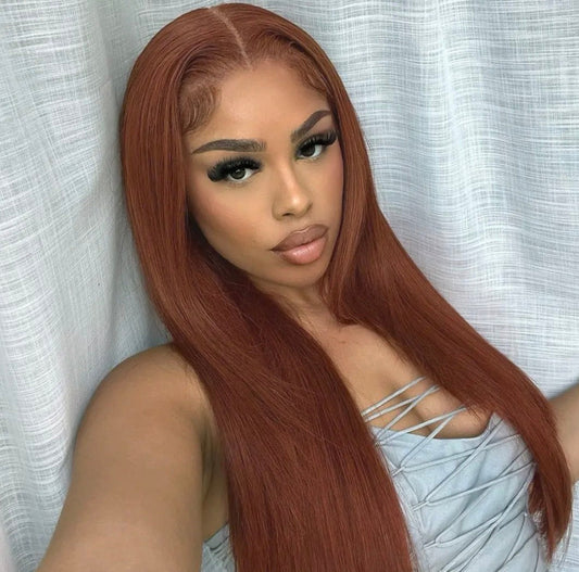 13 x 6 Copper Brown Color Straight HD Virgin Wig | 200 % density