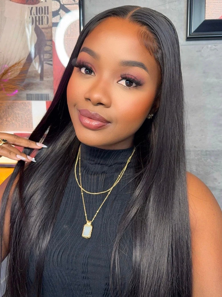 4 x 4 Natural Color Straight HD Virgin Wig | 200 % Density