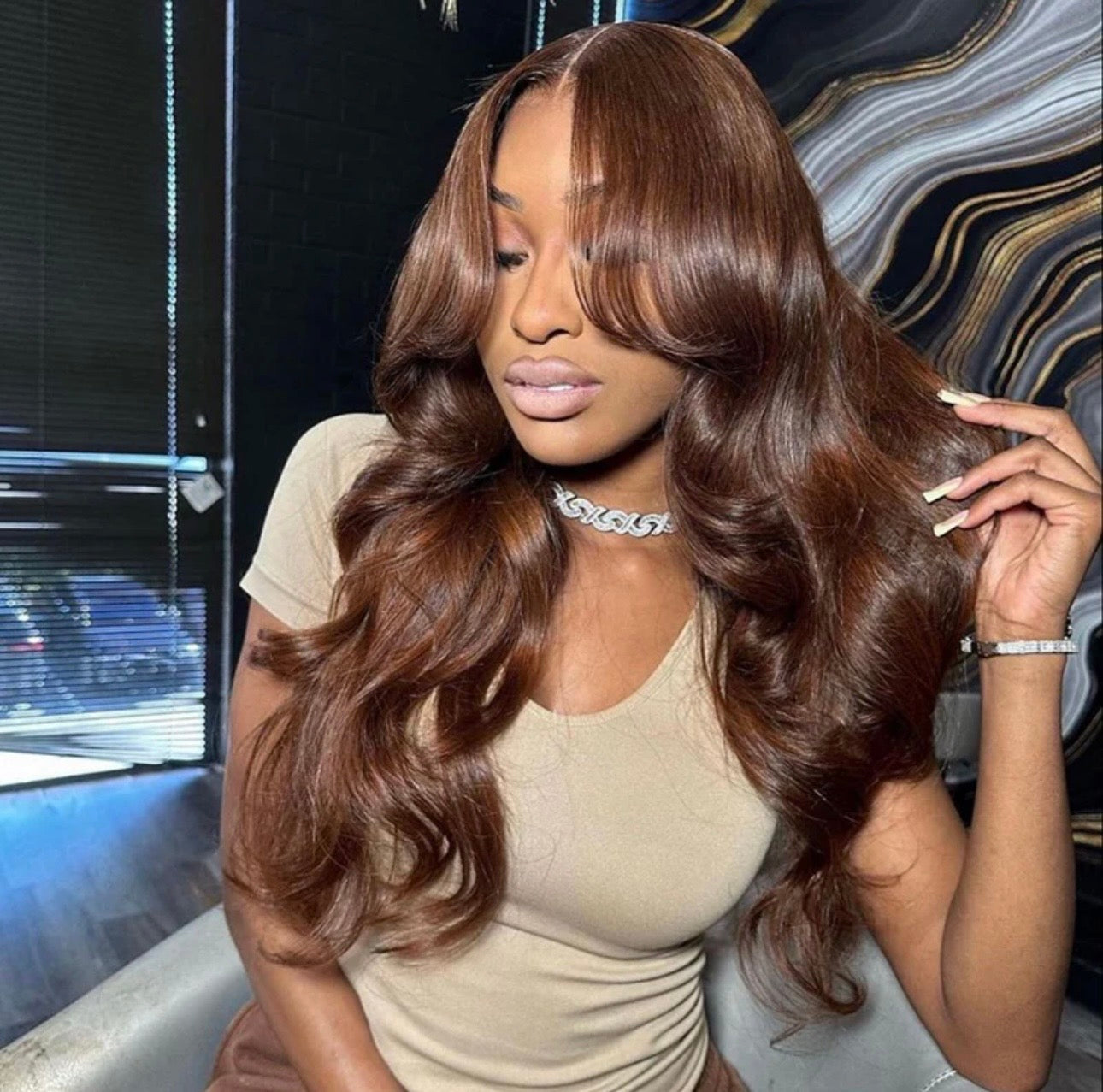 6 x 6 Chocolate Brown Color Face-Framing Layered Cut Body Wave HD Virgin Wig | 200 % Density