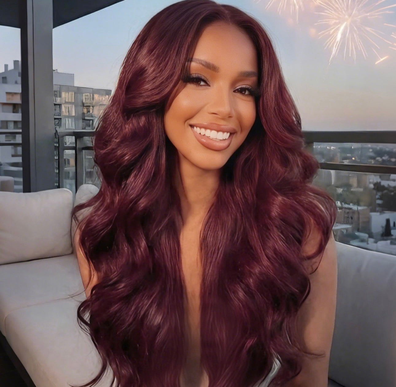 6 x 6 Burgundy Color Face-Framing Layered Cut Body Wave HD Virgin Wig | 200 % Density