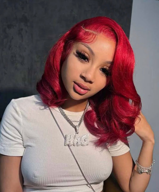 13 x 6 Red Color Body Wave Bob HD Virgin Wig | 180 % density