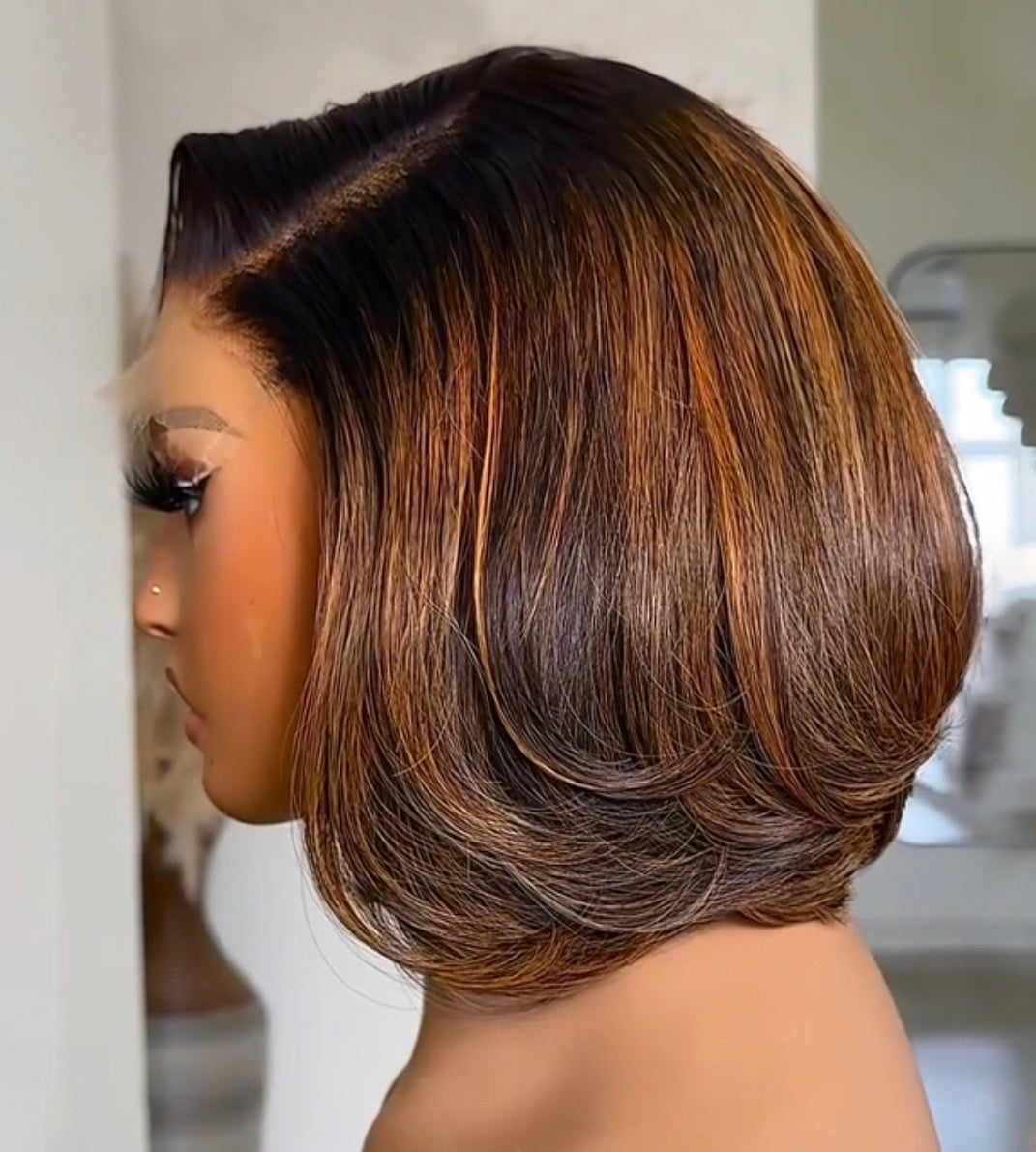 5 x 5 Highlight Layer Straight Short Bob HD Virgin Wig | 180 % Density