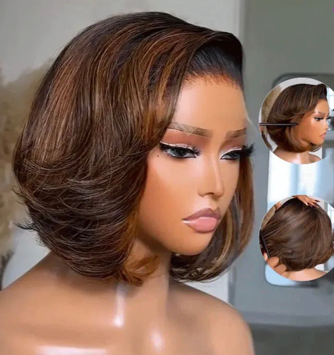5 x 5 Highlight Layer Straight Short Bob HD Virgin Wig | 180 % Density